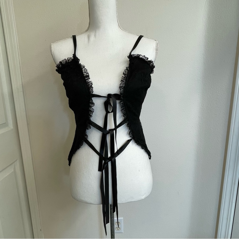 Mixed Threads Womens Corset‎ top Bustier size L Black y2k Sexy front ties crop